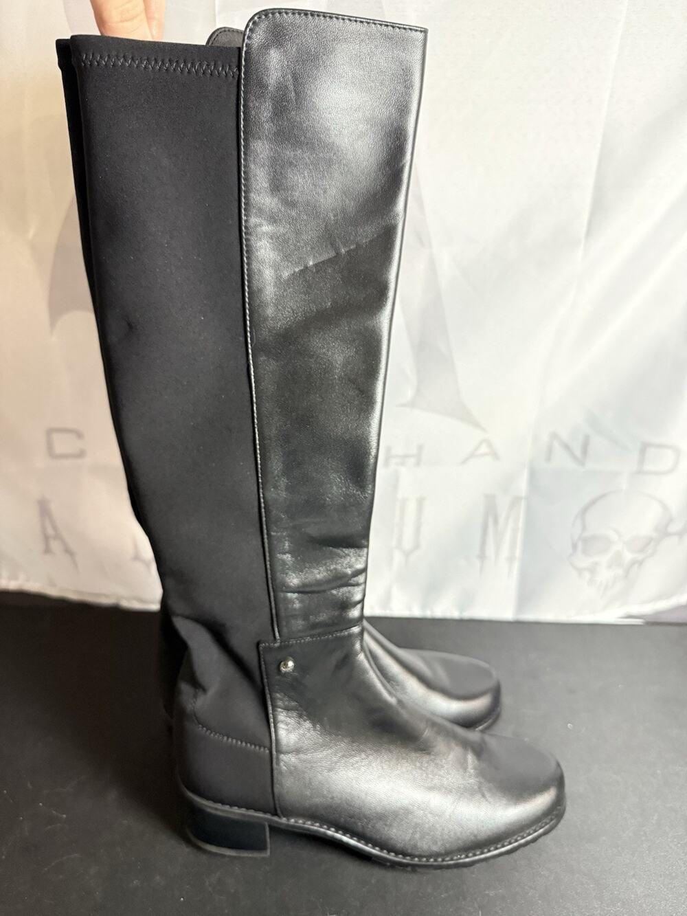 Stuart Weitzman Mezzamezza Knee High Black Leather Boots Womens 5B MSRP $895